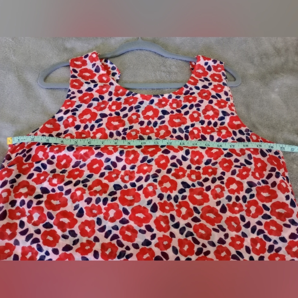CAbi Women's Vibrant Red and Navy Blue Floral Sheer Top Blouse Size L - Picture 6 of 8